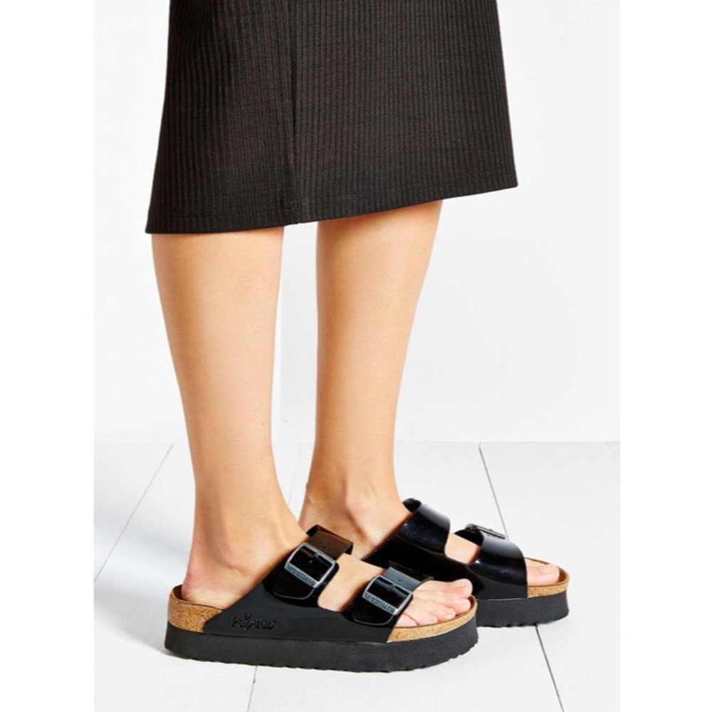 Birkenstock Black Patent Leather Platform Sandal
